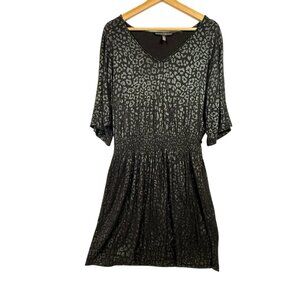 White House Black Market 1/2 Sleeve Dress Animal Print Size Medium Smocked Waist